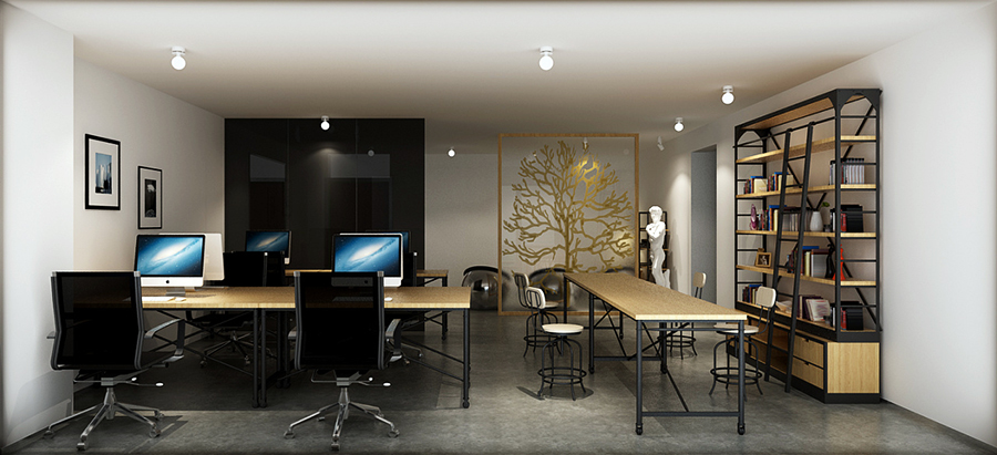 100平方现代中式办公室装修效果图